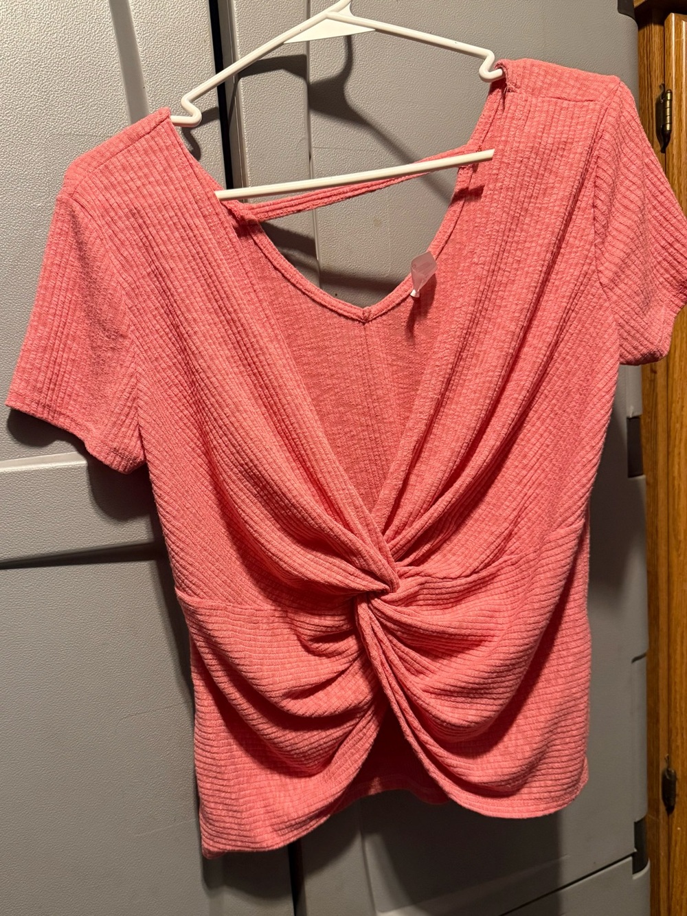 No Boundaries Coral Twist-Front Crop Top